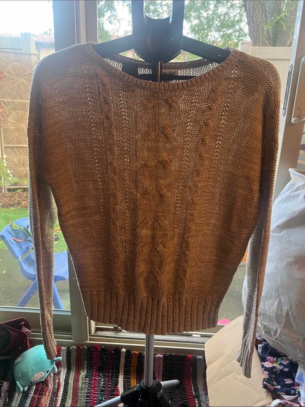 St. John's Bay Cable Knit Crewneck Sweater - Brown